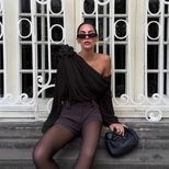Womens Long Sleeve T Shirt Sheer Mesh Floral Embellishments Asymmetrical Shoulder Trendy Street Style Wholesale