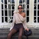 Womens Long Sleeve T Shirt Sheer Mesh Floral Embellishments Asymmetrical Shoulder Trendy Street Style Wholesale