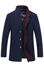 Mens Wool Blend Overcoat Slim Fit Stand Collar Thickened Design Autumn Winter Wear