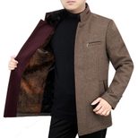 Mens Fleece Lined Overcoat with Removable Fur Collar Mid Length Warm Jacket Winter Outerwear