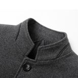 Mens Woolen Jacket Stand Collar Mid Length Warm Fabric Fall Winter Style for Middle Aged Wholesa