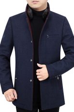 Mens Fleece Lined Overcoat with Removable Fur Collar Mid Length Warm Jacket Winter Outerwear
