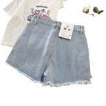 High Waist Embroidered Denim Shorts for Women Blue Color Casual Loose Fit Summer Wear