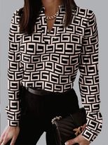V Neck Geometric Print Long Sleeve T Shirt Womens Fashion Casual Style Comfortable Fabric Wholesale Available