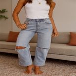 High Waist Ripped Straight Leg Jeans for Women Light Color Casual Autumn Winter Wear