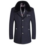 Mens Wool Blend Overcoat Mid Length Detachable Fur Collar Thick Warm Coat Winter Outerwear