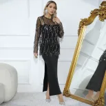 Sequin Tassel Cover Up and Long Dress Set for Women Black Casual Fashion OEM ODM service