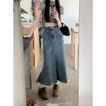 High Waist Mermaid Skirt Slim Fit Denim Mid Length Casual Wear Available in Blue Wholesale Options Available