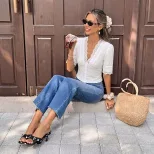 Womens Short Sleeve V Neck Blouse with Lace Trim Floral Design in White for Spring and Summer Wholesale