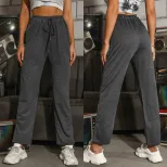 Womens High Waisted Casual Pants Solid Gray Straight Leg Comfortable Fabric Summer Wear
