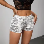 Womens Denim Shorts Casual Stretchy Printed Design Available in White Wholesale Sizes XS to XL factory direct
