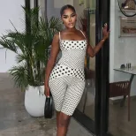Vintage Polka Dot Print Womens Summer Jumpsuit Set Slim Fit Sleeveless Casual Outfit