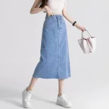 High Waist Denim Midi Skirt for Women Vintage A Line Design Summer Casual Wear