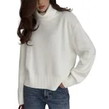 Womens Knit Sweater Solid Color High Neck Loose Fit Casual Autumn Winter Top private label