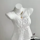 Womens Summer Sweetheart Lace Camisole and Floral Pants Set in White Casual Fit