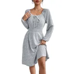 Womens Dress Square Neckline Long Sleeve A Line Design Casual Spring Summer Wear