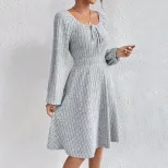 Womens Dress Square Neckline Long Sleeve A Line Design Casual Spring Summer Wear