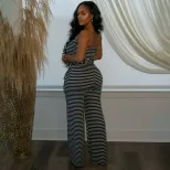Strapless Vintage Striped Top and Comfortable Long Pants Set for Women Casual Summer Fashion Available in Black