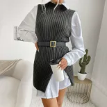 Sleeveless Long Knit Sweater for Women Solid Color Casual Style Autumn Collection