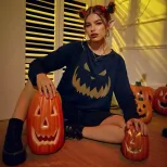 Womens Long Sleeve Graphic Sweatshirt Loose Fit Casual Style Halloween Theme ready to ship