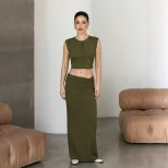 Womens Soft Modal Two Piece Set Sleeveless Top and Mermaid Skirt Casual Style for Spring Summer