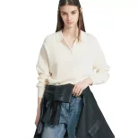 Womens Polo Neck Sweater Solid Color Casual Knit Pullover Available in White Gray Green Brown Wholesale