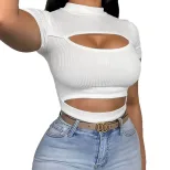 Womens Short Sleeve T Shirt Half Turtleneck Slim Fit Knit Summer Casual Wear Available in White Wholesale