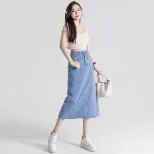 High Waist Denim Midi Skirt for Women Vintage A Line Design Summer Casual Wear
