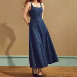 Womens Summer Casual Denim Maxi Dress Elegant Sleeveless Design Available in Blue Wholesale Low MOQ
