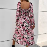 Backless Floral Print Dress for Women Autumn Spring Fashion in Black XS to XL