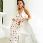 Floral Print Maxi Dress for Women Slim Fit V Neck Spaghetti Straps Elegant Summer Wear