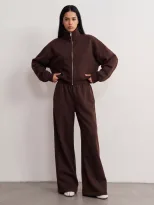 Womens Casual Zip Up Jacket and Jogger Set Loose Fit Comfortable Fabric Available in Gray Brown and Red Wholesale