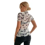 Womens Printed Mesh T Shirt Slim Fit Short Sleeve Round Neck Casual Style for Spring and Summer