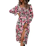 Backless Floral Print Dress for Women Autumn Spring Fashion in Black XS to XL