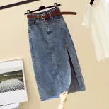 Plus Size High Waist Denim Skirt for Women Slim Fit Mid Length A Line with Side Slit Spring Summer Casual Wear Wholesale