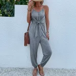 Gray Summer Womens Jumpsuit Casual Sleeveless Design Lightweight Fabric low MOQ