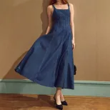 Womens Summer Casual Denim Maxi Dress Elegant Sleeveless Design Available in Blue Wholesale Low MOQ