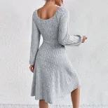 Womens Dress Square Neckline Long Sleeve A Line Design Casual Spring Summer Wear