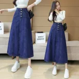 Vintage High Waist A Line Denim Skirt for Women Casual Mid Length Design Spring Summer Collection