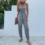 Gray Summer Womens Jumpsuit Casual Sleeveless Design Lightweight Fabric low MOQ