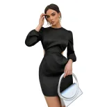 Womens Sexy Hollow Out Bodycon Mini Dress in Satin for Parties and Events Available in Black Sizes S to XL