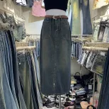 High Waist Denim Skirt for Women Loose Fit with Side Pockets Long Straight Style Casual Spring Autumn Wear