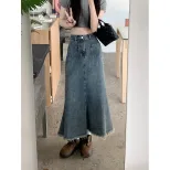 High Waist Mermaid Skirt Slim Fit Denim Mid Length Casual Wear Available in Blue Wholesale Options Available