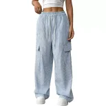 Wide Leg Striped Trousers for Women Casual Summer Style Lightweight Fabric Available in Blue Wholesale Options