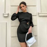Womens Sexy Hollow Out Bodycon Mini Dress in Satin for Parties and Events Available in Black Sizes S to XL