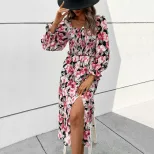 Backless Floral Print Dress for Women Autumn Spring Fashion in Black XS to XL