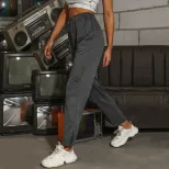 Womens High Waisted Casual Pants Solid Gray Straight Leg Comfortable Fabric Summer Wear