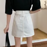 High Waist A Line Skirt Slim Fit Denim Fabric Casual Summer Wear in Black and White