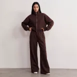 Womens Casual Zip Up Jacket and Jogger Set Loose Fit Comfortable Fabric Available in Gray Brown and Red Wholesale
