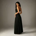 Backless Halter Top and A Line Skirt Set Ruffled Waist Design Elegant Evening Wear